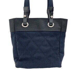 Chanel Canvas Biarritz Bag Paris Navy Blue Black Tote
